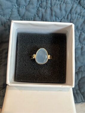 Gold Tone dusty blue Look Teardrop Statement Ring Size 8 Oval Ring BRAND NEW